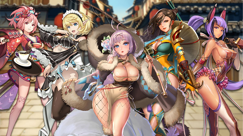 Personajes de fantasía de varios juegos de citas hentai.