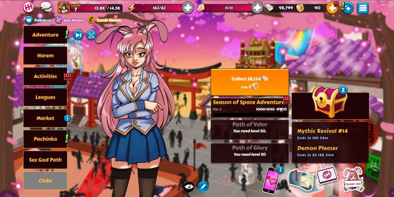 Menu principal de Harem Heroes