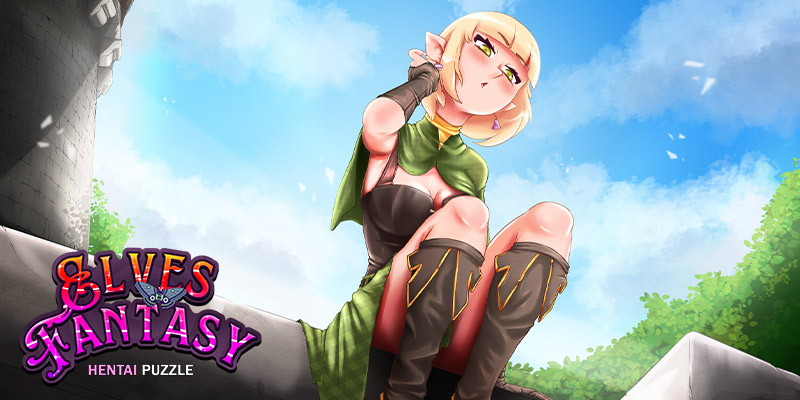 Elfen-Fantasy-Hentai-Puzzle-Banner mit der Hauptelfenfigur