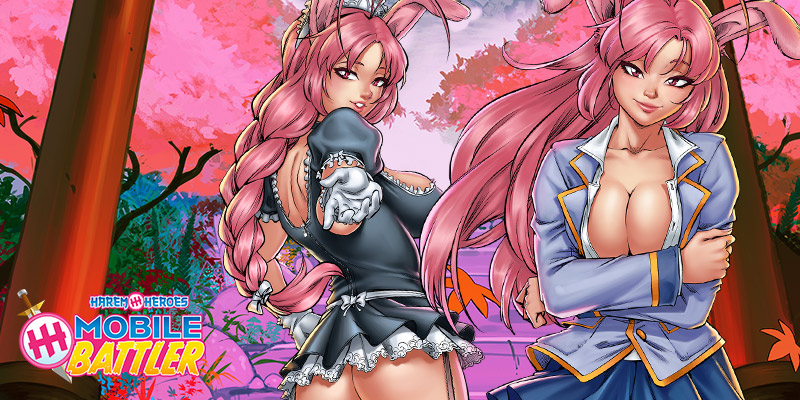 Bunny the mascot and horniest girl around in Harem heroes Mobile Battler