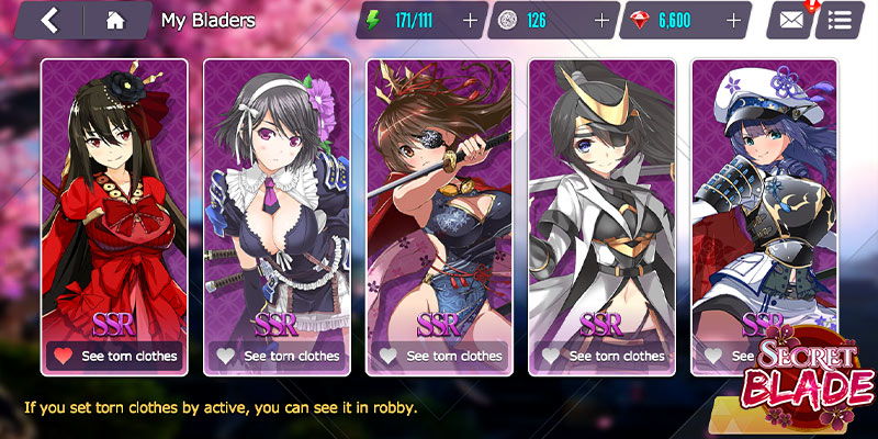 Imagen que muestra las chicas que puedes desbloquear y tener en tu equipo en Secret Blade